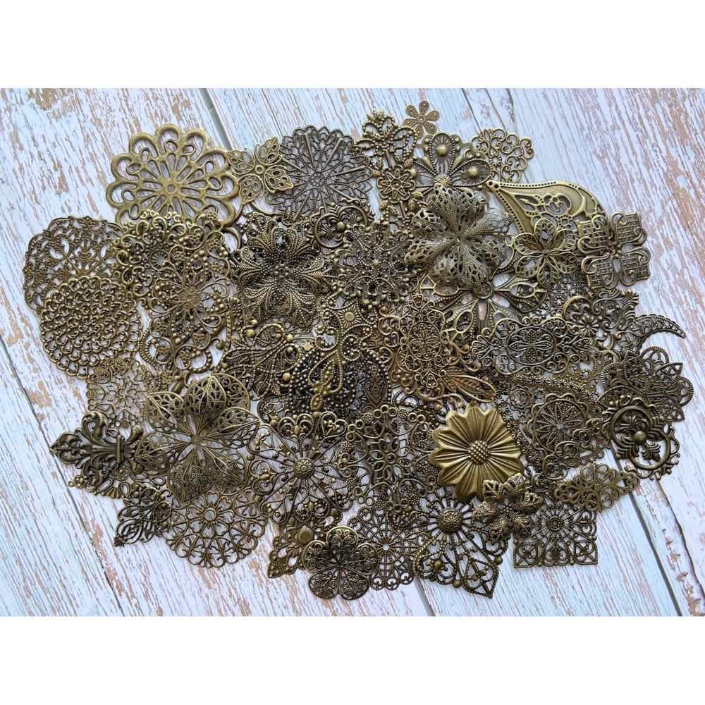 Mixed Metal Filigree 100 piece Charms Lot Antique Bronze Crafting
